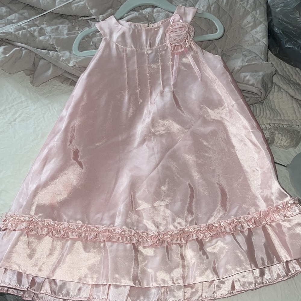 Sweet Dress USA girls pink Ruffle tier dress with flower detail & half zip 3/4